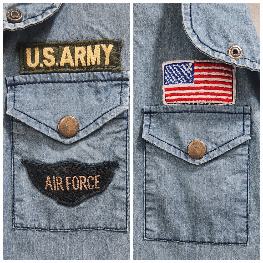 Misope Denim Utility Vest Military Patches Light Wash Blue Small J1154 - Picture 6 of 8